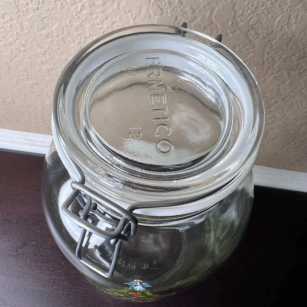 Vintage 1980s Carlton Glass Christmas Tree Cookie Jar – 3L Wire Bail Canister